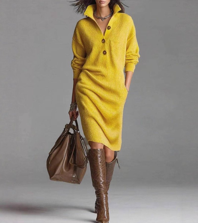 Diane™ | Elegant Winter Dress with Buttons