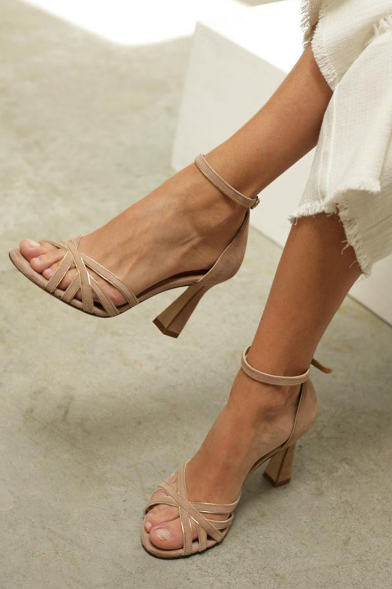 Elviera™ Patchwork Sandals with a Round Toe and Slim Heel – Modern Elegance and Chic Comfort