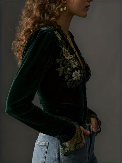 Nora™ | Velvet Embroidered Blouse