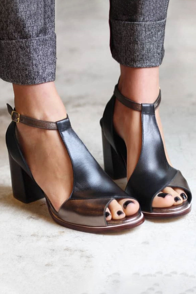 Nadaria | Black patchwork peep-toe heeled sandals – chic and trendy