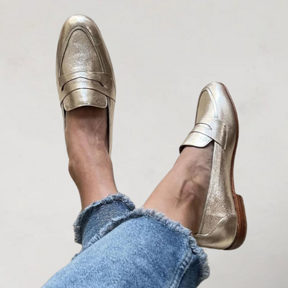 Danielle | Patchwork moccasins with round toe and small heel – elegant and comfortable