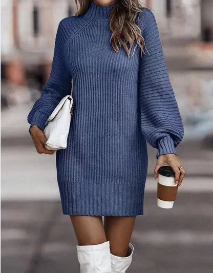 High-Neck Long-Sleeve Women's Knitted Dress, Autumn/Winter New Style, Cross-Border Fashion, Elegant and Classy