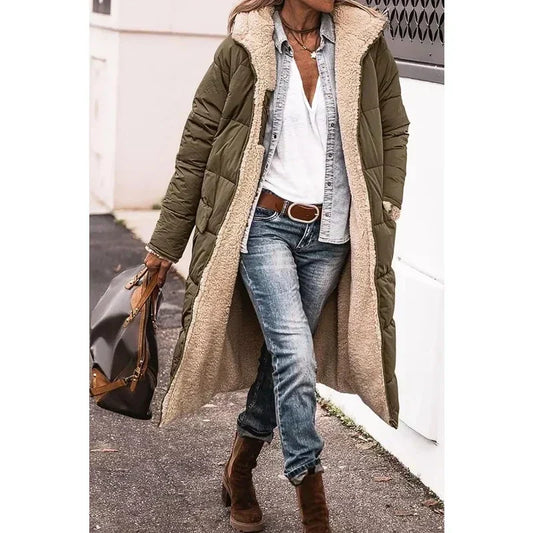 Elegant jade-colored winter coat — chic and timeless