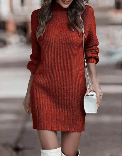High-Neck Long-Sleeve Women's Knitted Dress, Autumn/Winter New Style, Cross-Border Fashion, Elegant and Classy