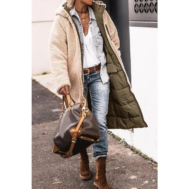Elegant jade-colored winter coat — chic and timeless