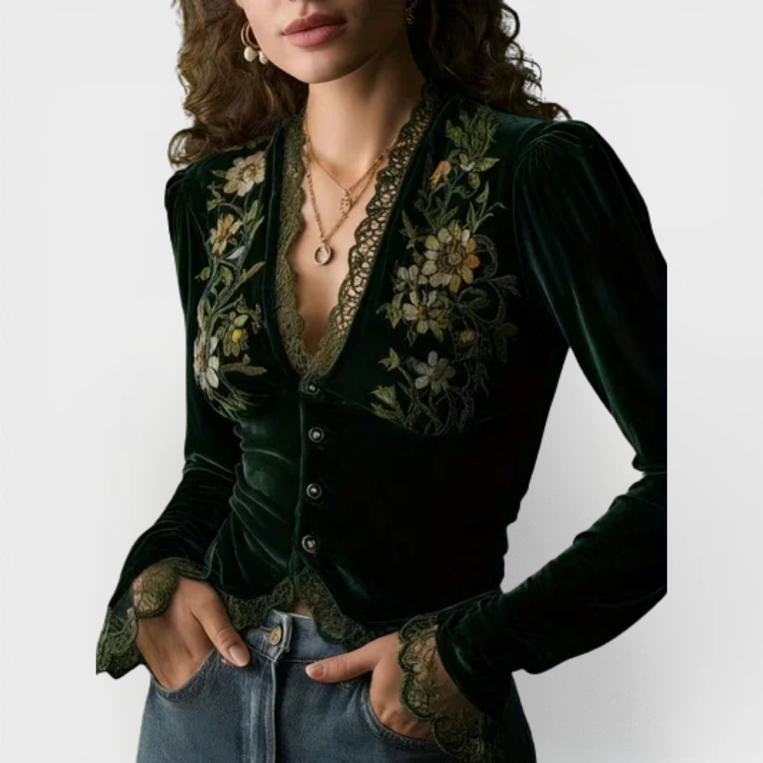 Nora™ | Velvet Embroidered Blouse