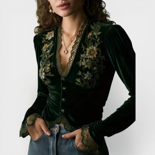 Nora™ | Velvet Embroidered Blouse