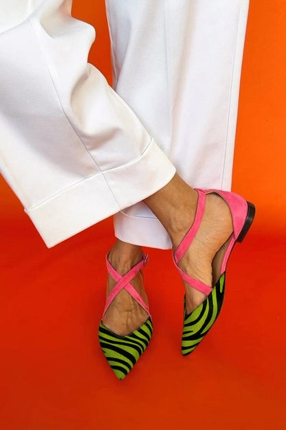 Zarella | Zebra-print flat sandals with crossed ankle straps