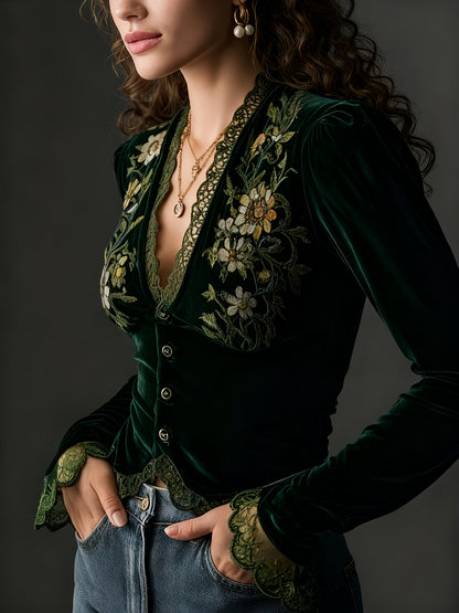 Nora™ | Velvet Embroidered Blouse